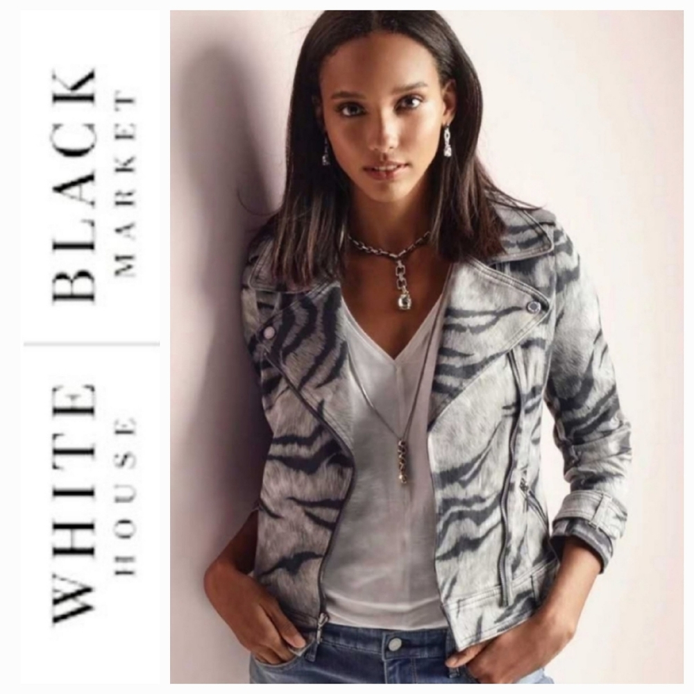 WHBM Zebra Animal Print Moto Jacket - 00P